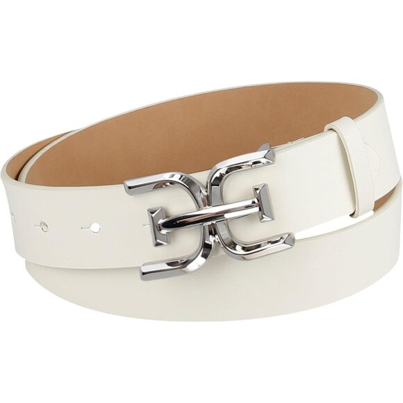 Women's Leather Belt Small Casual Double-E Logo Buckle Adjustable